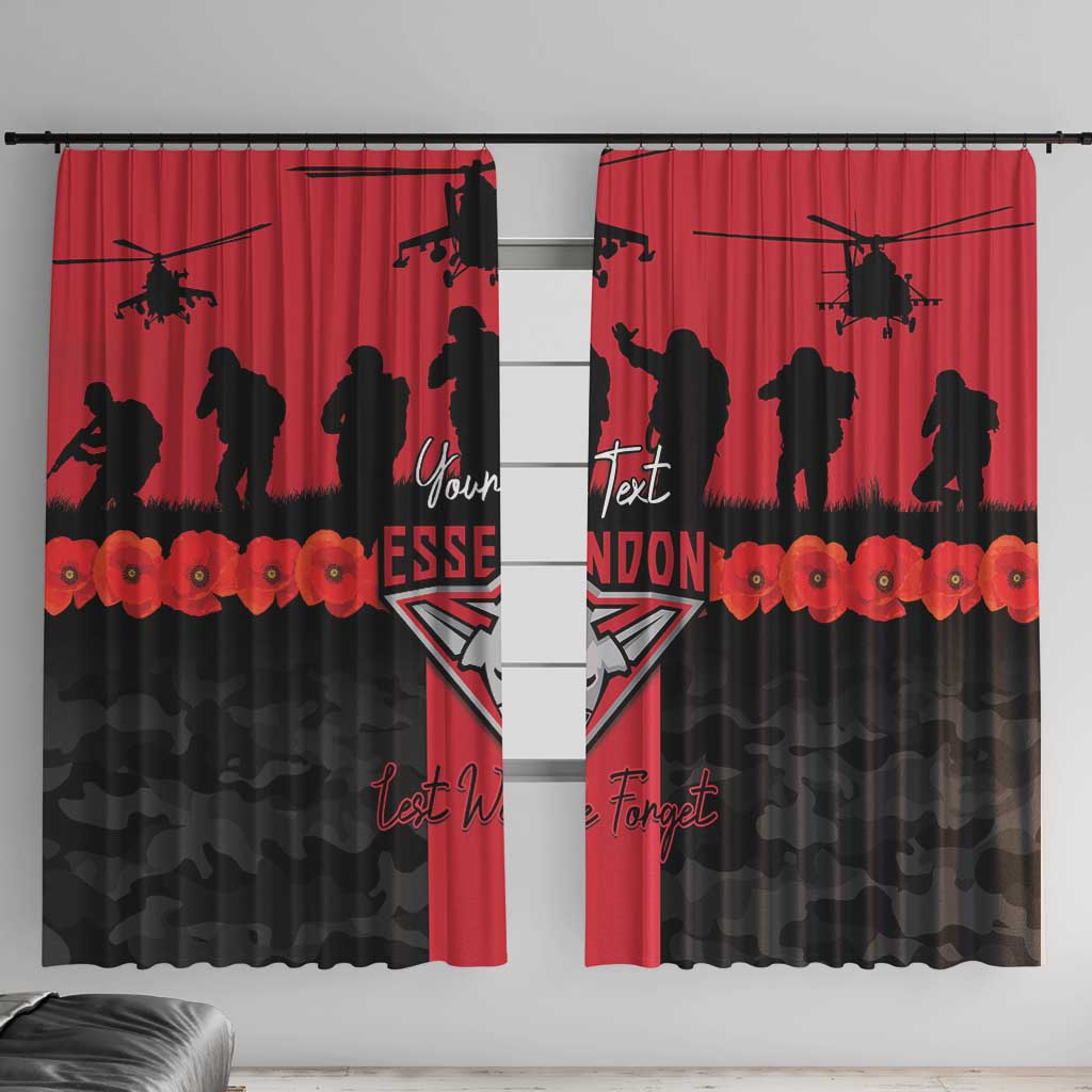 Personalised Essendon Football ANZAC Day Window Curtain Bombers Poppy Lest We Forget