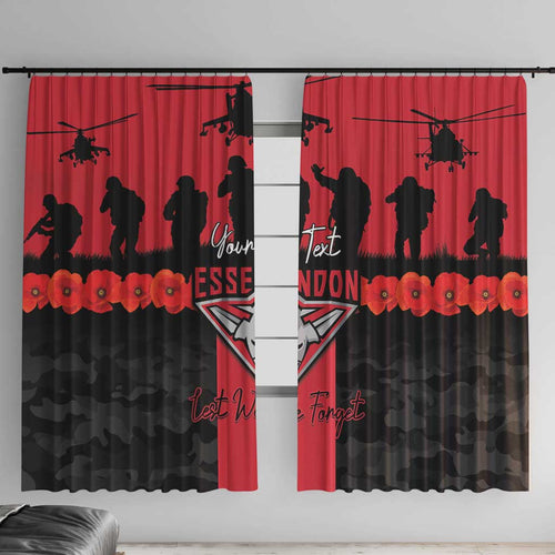Personalised Essendon Football ANZAC Day Window Curtain Bombers Poppy Lest We Forget