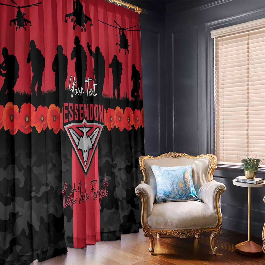 Personalised Essendon Football ANZAC Day Window Curtain Bombers Poppy Lest We Forget