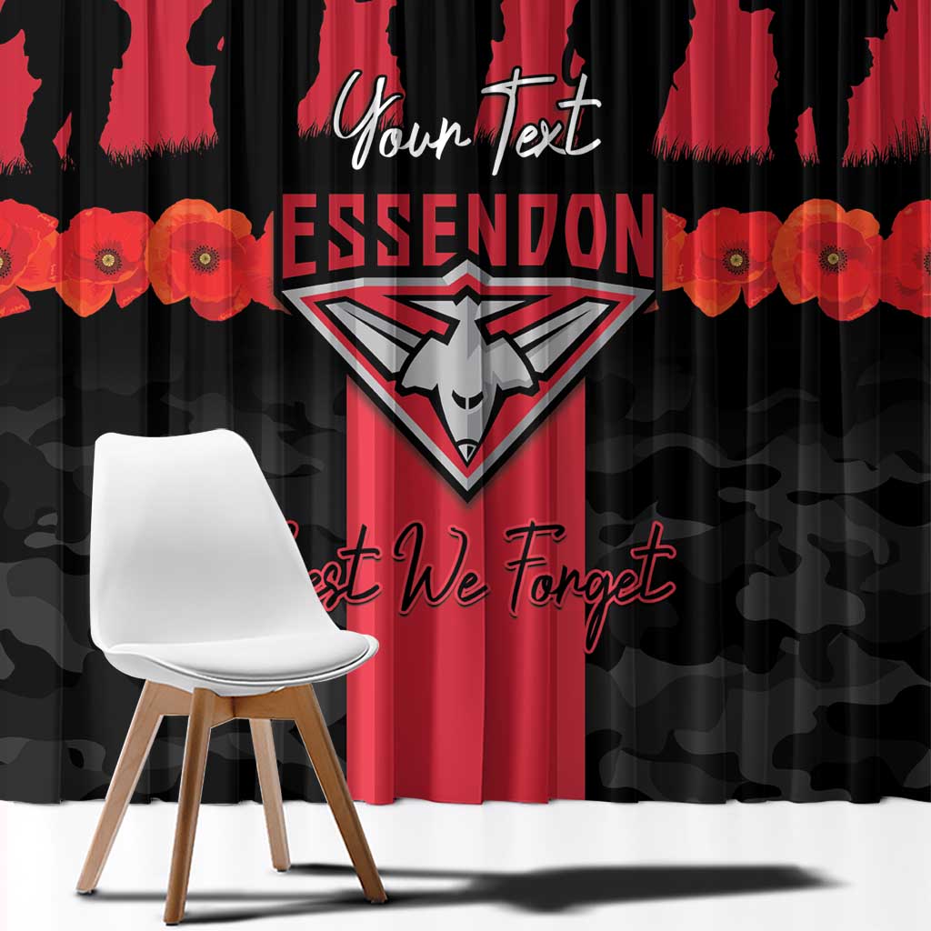 Personalised Essendon Football ANZAC Day Window Curtain Bombers Poppy Lest We Forget