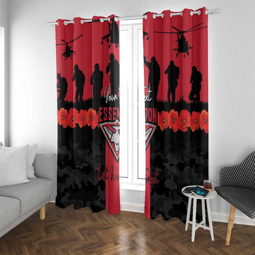 Personalised Essendon Football ANZAC Day Window Curtain Bombers Poppy Lest We Forget