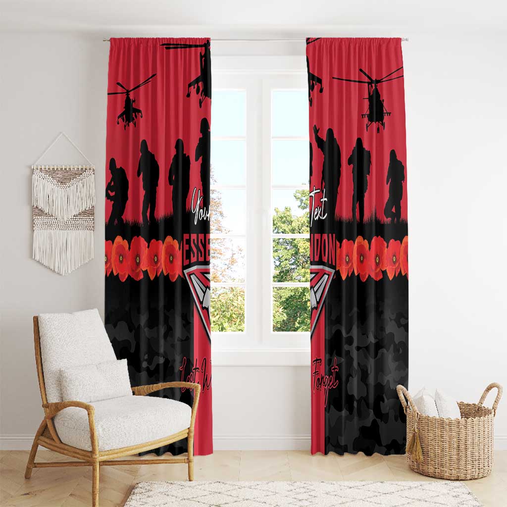 Personalised Essendon Football ANZAC Day Window Curtain Bombers Poppy Lest We Forget
