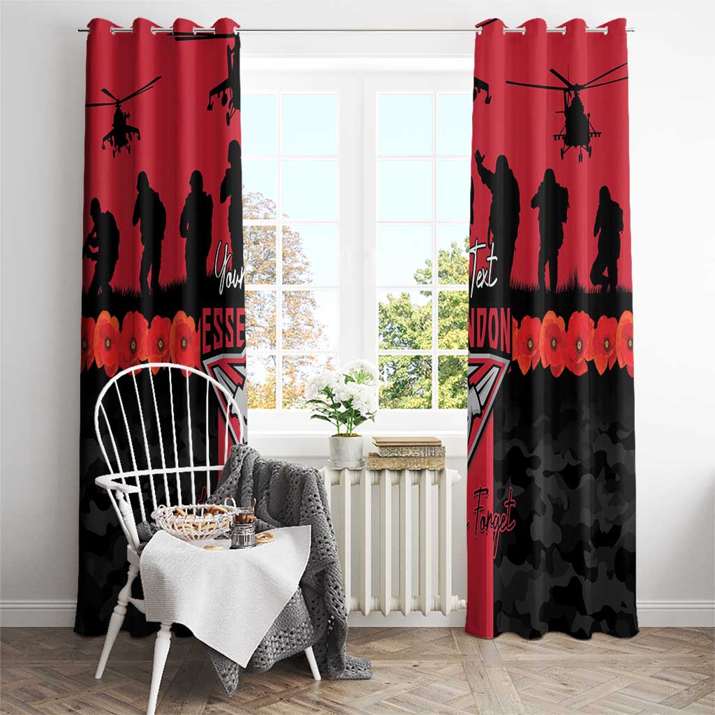 Personalised Essendon Football ANZAC Day Window Curtain Bombers Poppy Lest We Forget