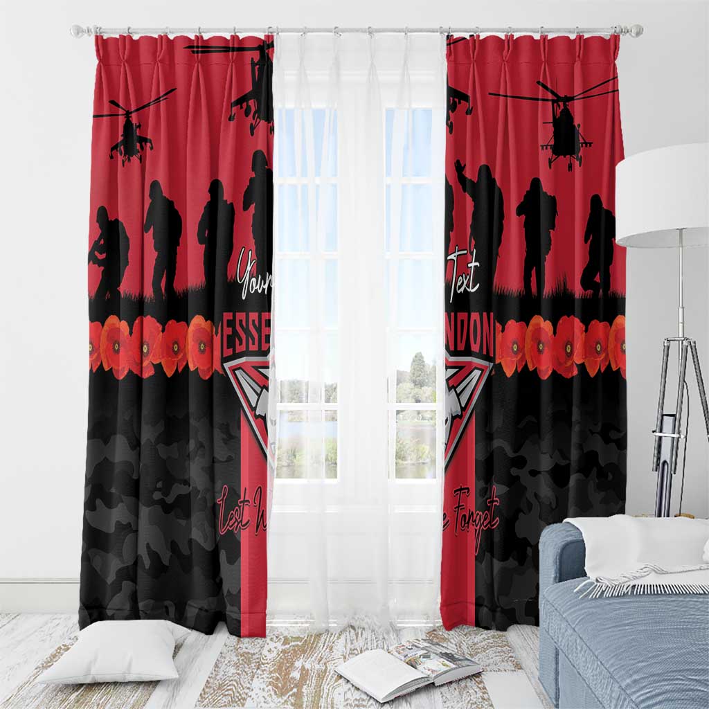 Personalised Essendon Football ANZAC Day Window Curtain Bombers Poppy Lest We Forget