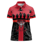 Personalised Essendon Football ANZAC Day Women Polo Shirt Bombers Poppy Lest We Forget