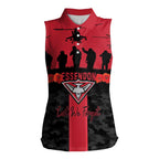 Personalised Essendon Football ANZAC Day Women Sleeveless Polo Shirt Bombers Poppy Lest We Forget