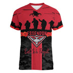 Personalised Essendon Football ANZAC Day Women V-Neck T-Shirt Bombers Poppy Lest We Forget