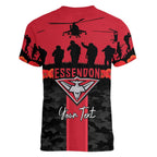 Personalised Essendon Football ANZAC Day Women V-Neck T-Shirt Bombers Poppy Lest We Forget