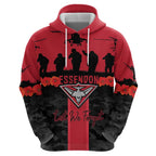 Personalised Essendon Football ANZAC Day Zip Hoodie Bombers Poppy Lest We Forget