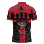 Personalised Essendon Football ANZAC Day Zipper Polo Shirt Bombers Poppy Lest We Forget