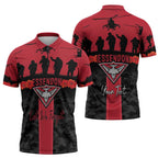 Personalised Essendon Football ANZAC Day Zipper Polo Shirt Bombers Poppy Lest We Forget