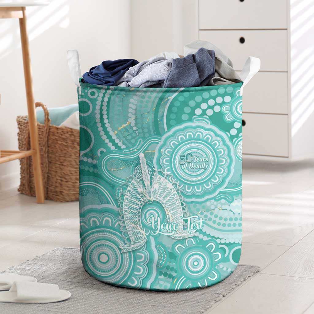 50 Years Deadly NAIDOC Week 2026 Personalised Laundry Basket Dhari Cyan Indigenous Art