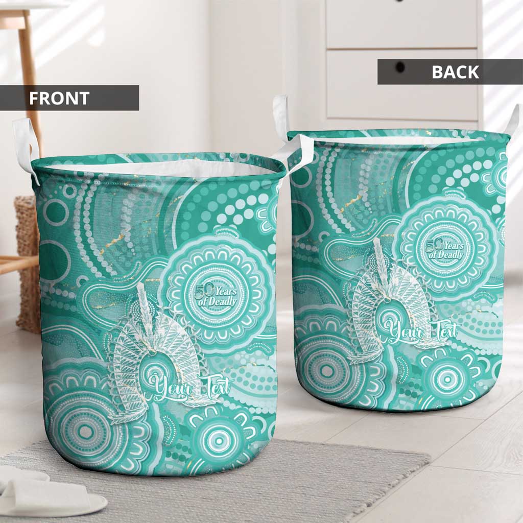 50 Years Deadly NAIDOC Week 2026 Personalised Laundry Basket Dhari Cyan Indigenous Art