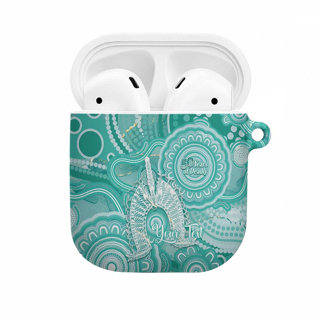 50 Years Deadly NAIDOC Week 2026 Personalised AirPods Case Dhari Cyan Indigenous Art