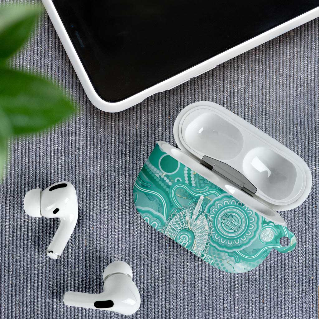 50 Years Deadly NAIDOC Week 2026 Personalised AirPods Case Dhari Cyan Indigenous Art