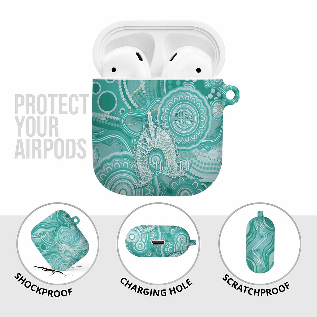 50 Years Deadly NAIDOC Week 2026 Personalised AirPods Case Dhari Cyan Indigenous Art