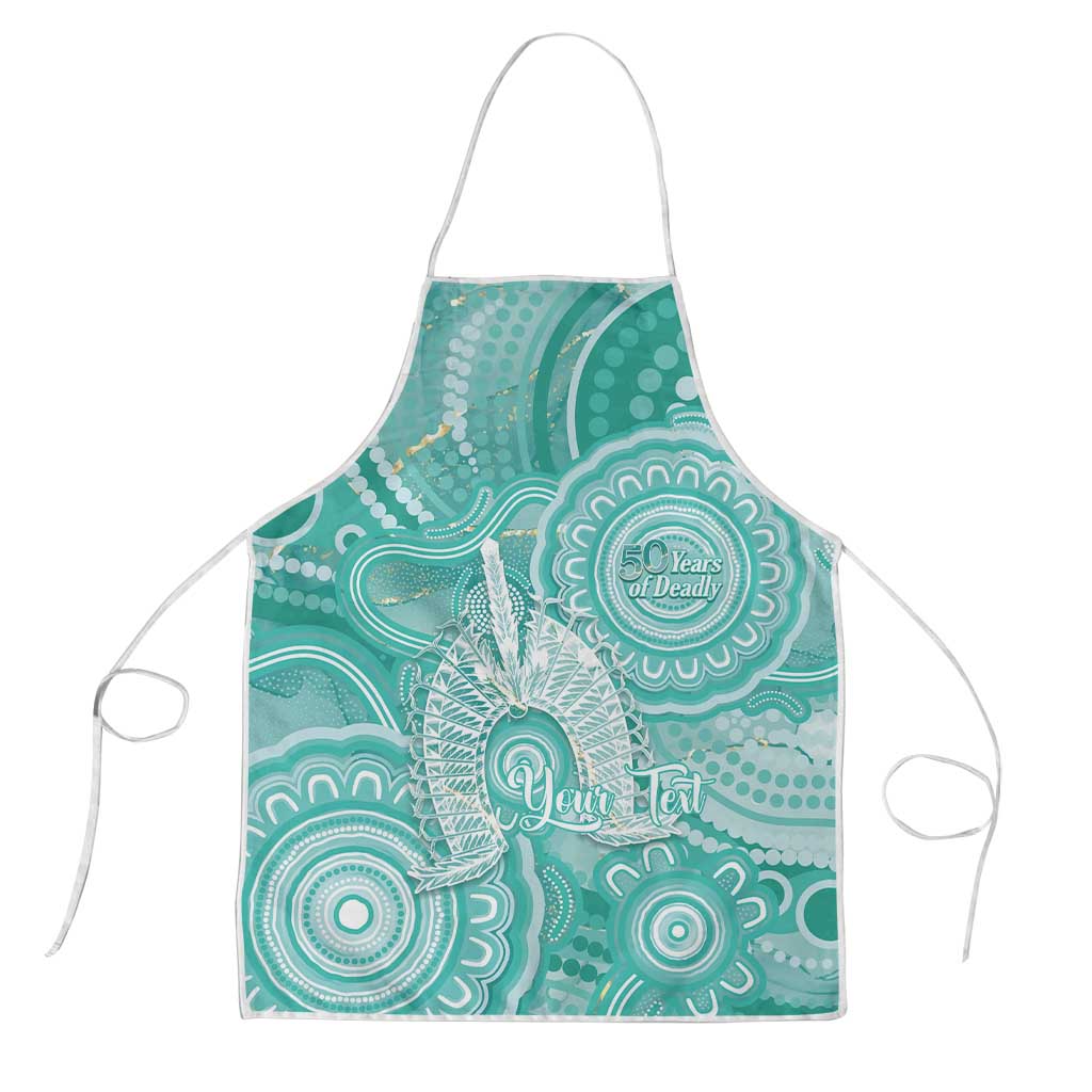 50 Years Deadly NAIDOC Week 2026 Personalised Apron Dhari Cyan Indigenous Art