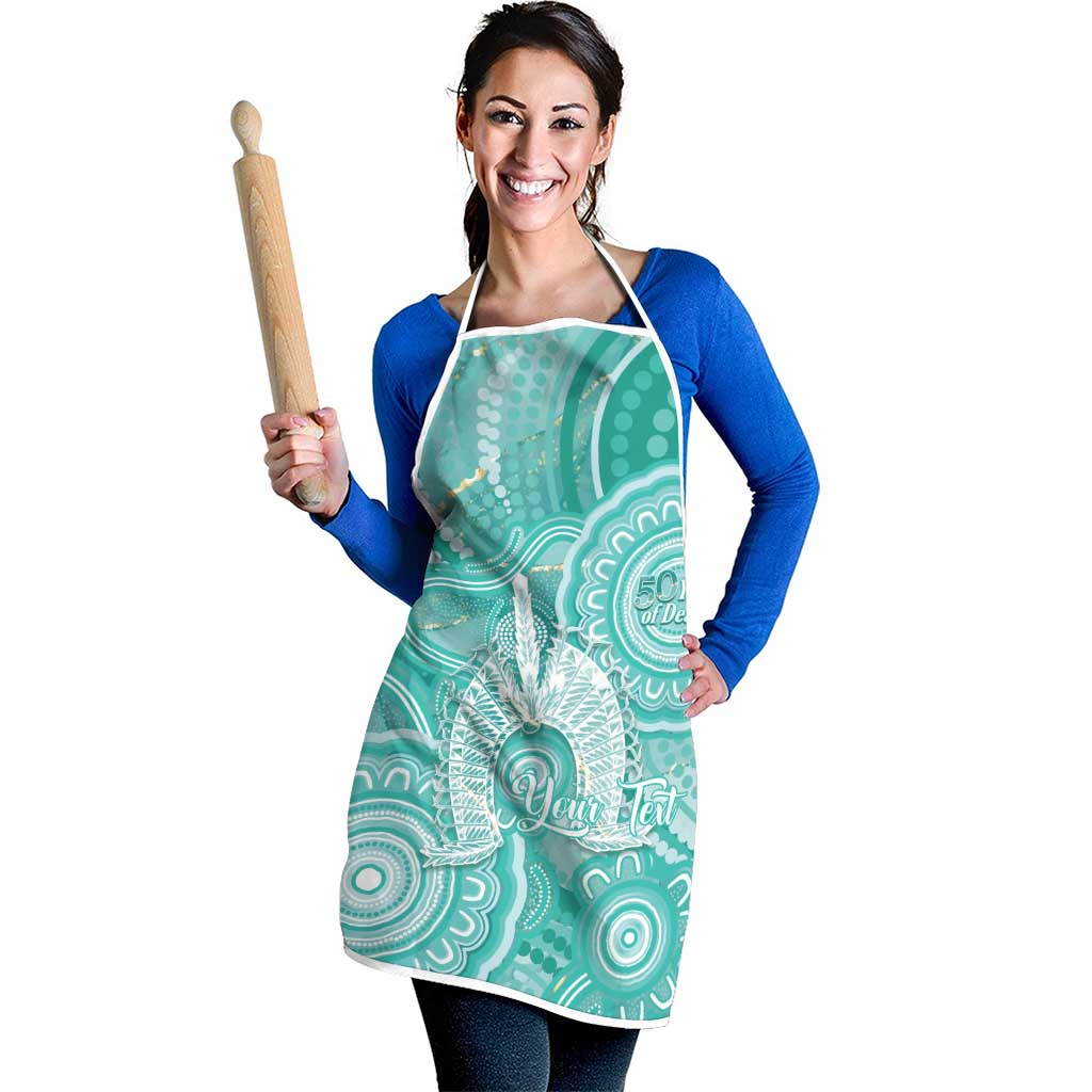 50 Years Deadly NAIDOC Week 2026 Personalised Apron Dhari Cyan Indigenous Art