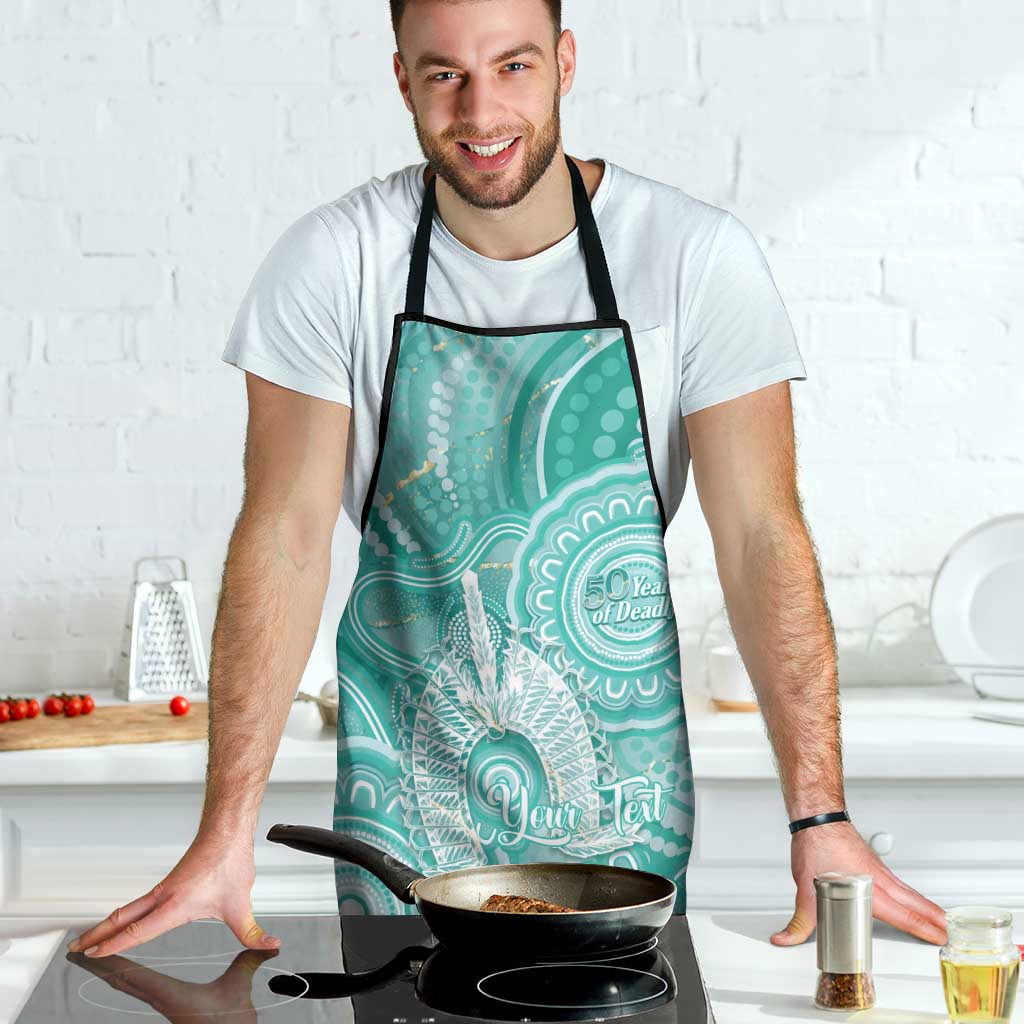 50 Years Deadly NAIDOC Week 2026 Personalised Apron Dhari Cyan Indigenous Art