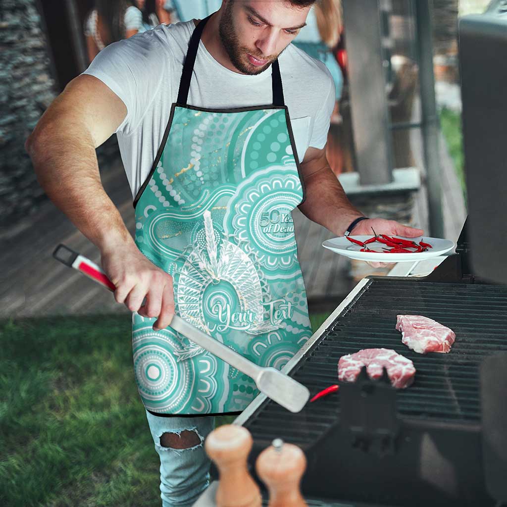 50 Years Deadly NAIDOC Week 2026 Personalised Apron Dhari Cyan Indigenous Art