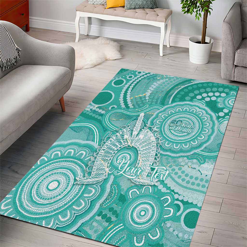 50 Years Deadly NAIDOC Week 2026 Personalised Area Rug Dhari Cyan Indigenous Art