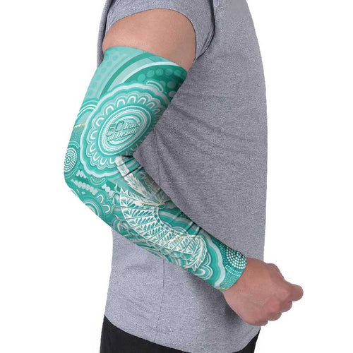 50 Years Deadly NAIDOC Week 2026 Personalised Arm Sleeves Dhari Cyan Indigenous Art