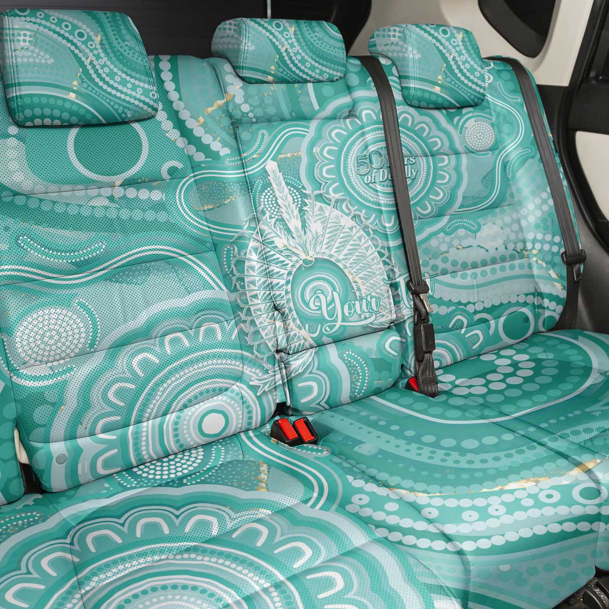 50 Years Deadly NAIDOC Week 2026 Personalised Back Car Seat Cover Dhari Cyan Indigenous Art
