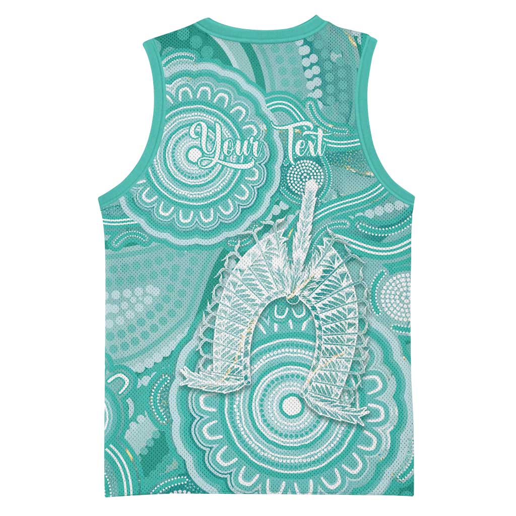 50 Years Deadly NAIDOC Week 2026 Personalised Basketball Jersey Dhari Cyan Indigenous Art