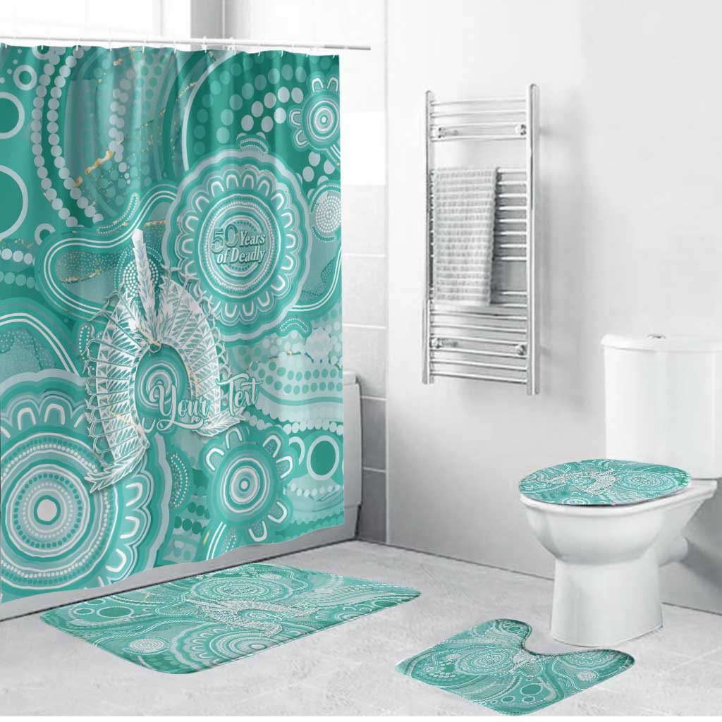 50 Years Deadly NAIDOC Week 2026 Personalised Bathroom Set Dhari Cyan Indigenous Art