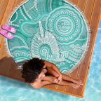 50 Years Deadly NAIDOC Week 2026 Personalised Beach Blanket Dhari Cyan Indigenous Art