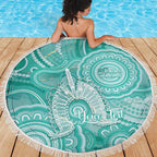 50 Years Deadly NAIDOC Week 2026 Personalised Beach Blanket Dhari Cyan Indigenous Art