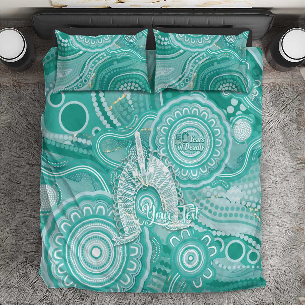 50 Years Deadly NAIDOC Week 2026 Personalised Bedding Set Dhari Cyan Indigenous Art