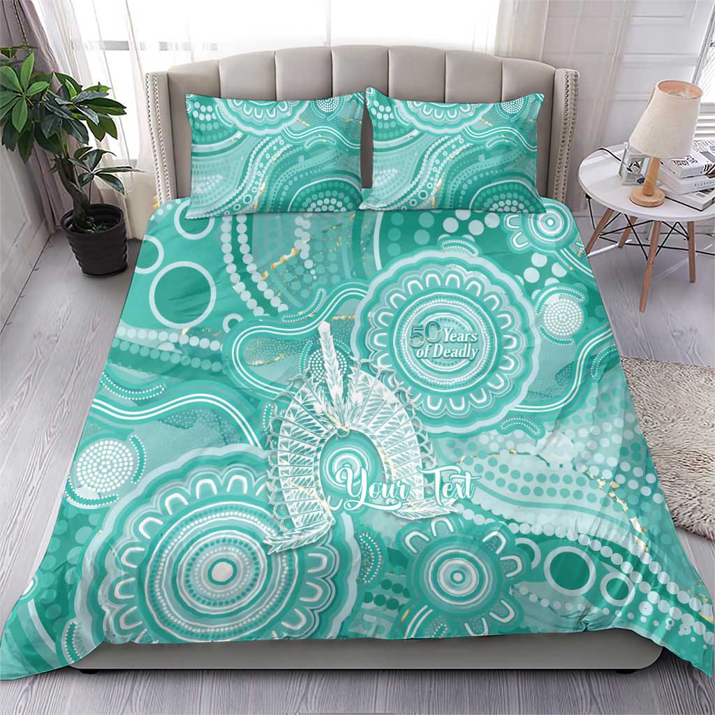 50 Years Deadly NAIDOC Week 2026 Personalised Bedding Set Dhari Cyan Indigenous Art