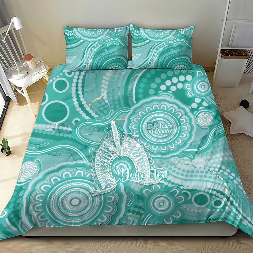 50 Years Deadly NAIDOC Week 2026 Personalised Bedding Set Dhari Cyan Indigenous Art