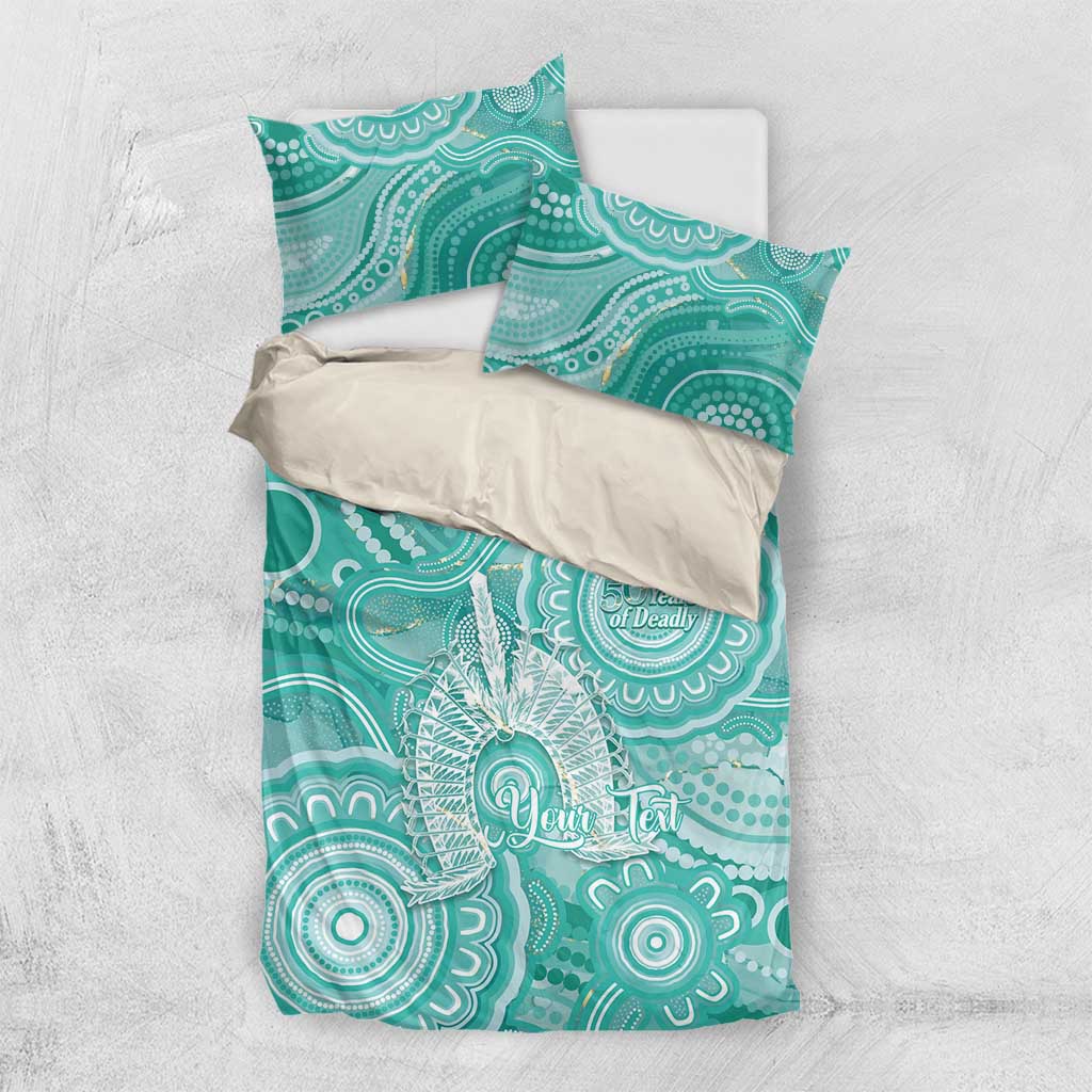 50 Years Deadly NAIDOC Week 2026 Personalised Bedding Set Dhari Cyan Indigenous Art