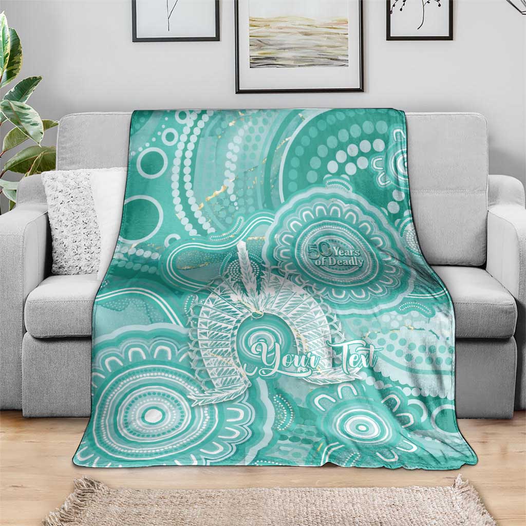 50 Years Deadly NAIDOC Week 2026 Personalised Blanket Dhari Cyan Indigenous Art