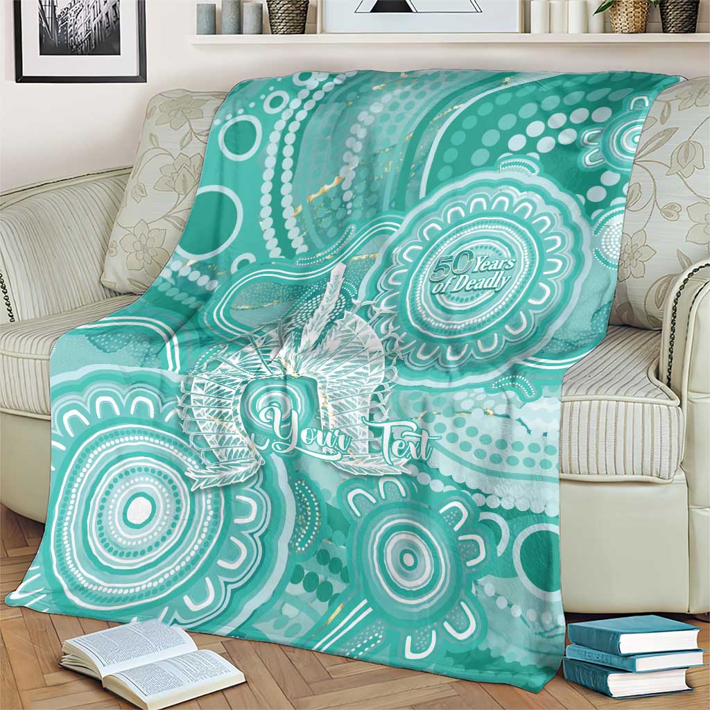 50 Years Deadly NAIDOC Week 2026 Personalised Blanket Dhari Cyan Indigenous Art