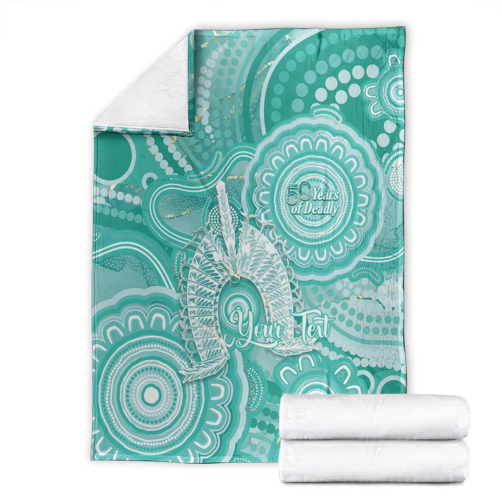 50 Years Deadly NAIDOC Week 2026 Personalised Blanket Dhari Cyan Indigenous Art