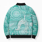 50 Years Deadly NAIDOC Week 2026 Personalised Bomber Puffer Jacket Dhari Cyan Indigenous Art
