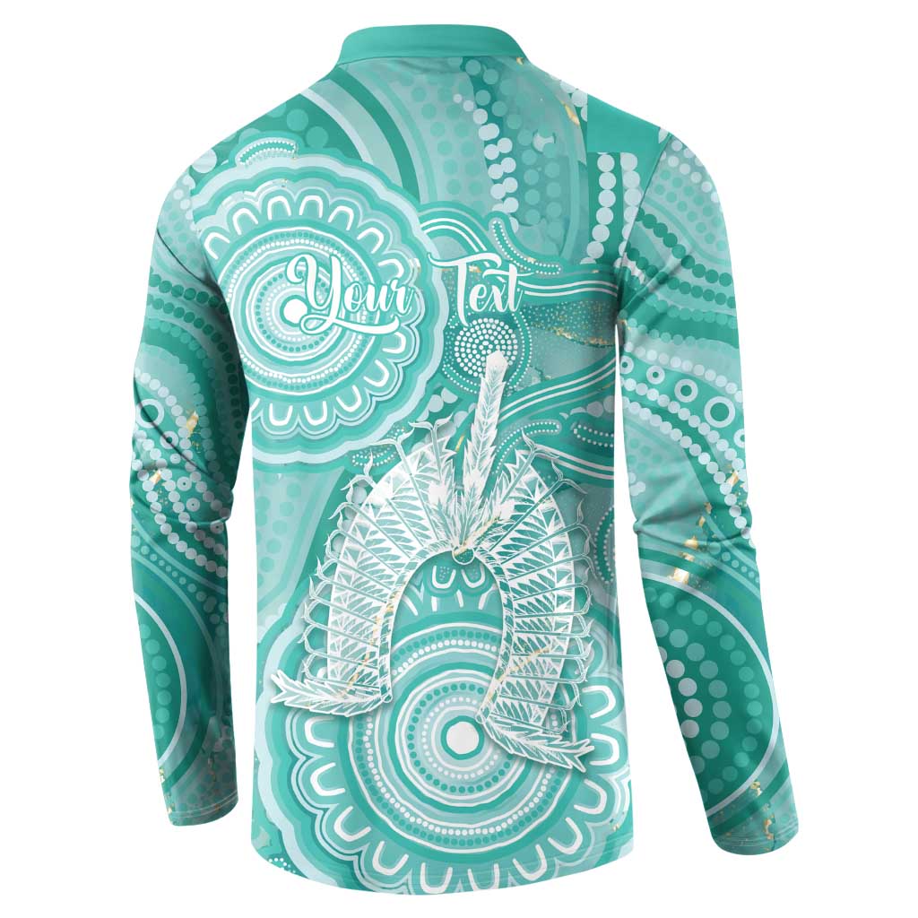 50 Years Deadly NAIDOC Week 2026 Personalised Button Sweatshirt Dhari Cyan Indigenous Art