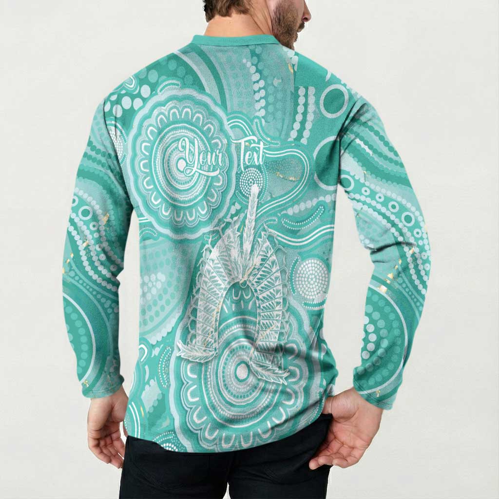 50 Years Deadly NAIDOC Week 2026 Personalised Button Sweatshirt Dhari Cyan Indigenous Art