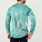 50 Years Deadly NAIDOC Week 2026 Personalised Button Sweatshirt Dhari Cyan Indigenous Art