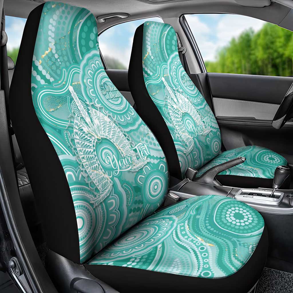50 Years Deadly NAIDOC Week 2026 Personalised Car Seat Cover Dhari Cyan Indigenous Art