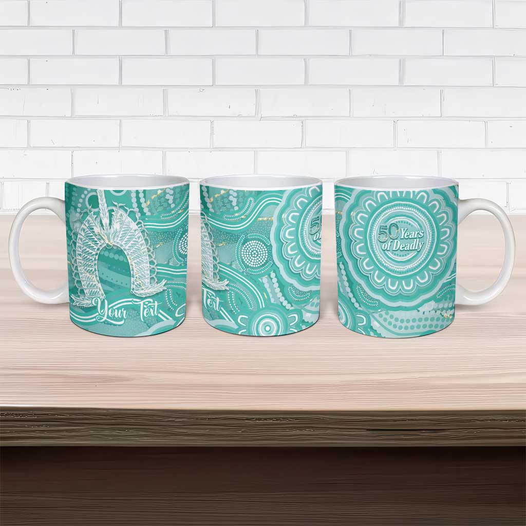 50 Years Deadly NAIDOC Week 2026 Personalised Ceramic Mug Dhari Cyan Indigenous Art