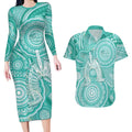 50 Years Deadly NAIDOC Week 2026 Personalised Couples Matching Long Sleeve Bodycon Dress and Hawaiian Shirt Dhari Cyan Indigenous Art