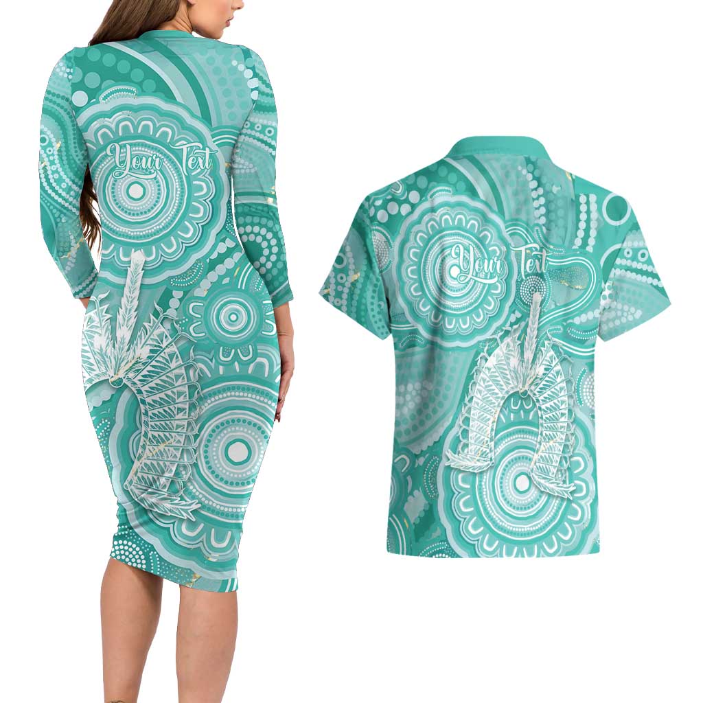 50 Years Deadly NAIDOC Week 2026 Personalised Couples Matching Long Sleeve Bodycon Dress and Hawaiian Shirt Dhari Cyan Indigenous Art