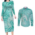 50 Years Deadly NAIDOC Week 2026 Personalised Couples Matching Long Sleeve Bodycon Dress and Long Sleeve Button Shirt Dhari Cyan Indigenous Art