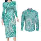 50 Years Deadly NAIDOC Week 2026 Personalised Couples Matching Long Sleeve Bodycon Dress and Long Sleeve Button Shirt Dhari Cyan Indigenous Art