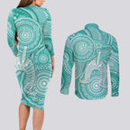 50 Years Deadly NAIDOC Week 2026 Personalised Couples Matching Long Sleeve Bodycon Dress and Long Sleeve Button Shirt Dhari Cyan Indigenous Art