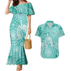 50 Years Deadly NAIDOC Week 2026 Personalised Couples Matching Mermaid Dress and Hawaiian Shirt Dhari Cyan Indigenous Art